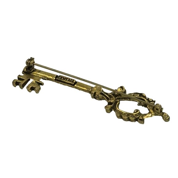Zentall Skeleton Key Burnished Gold Tone Brooch - Picture 4 of 8